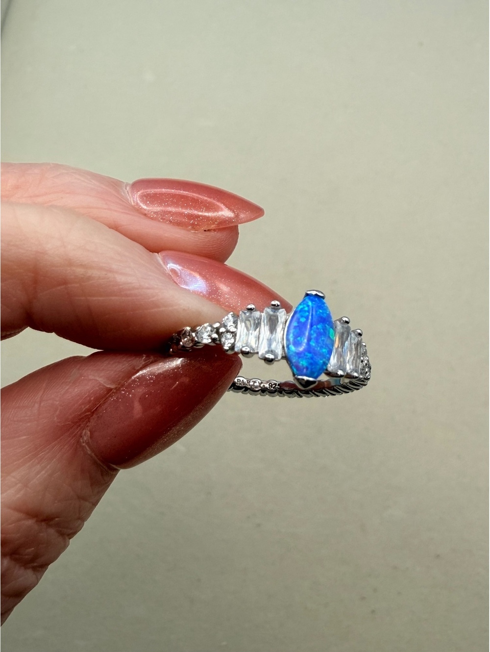 Silver tone blue marquise stone on Sterling Silver 925 ring
